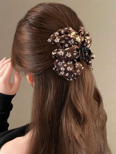 1pc Large Ditsy Floral Hair Claw Clip, Suitable For Bun Hairstyles, Suitable For Daily Wear And Outdoor Styling