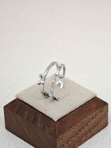 1pc Elegant Cute Butterfly Zirconia Double-Layer Open Ring Suitable For Women - Silver - View 1