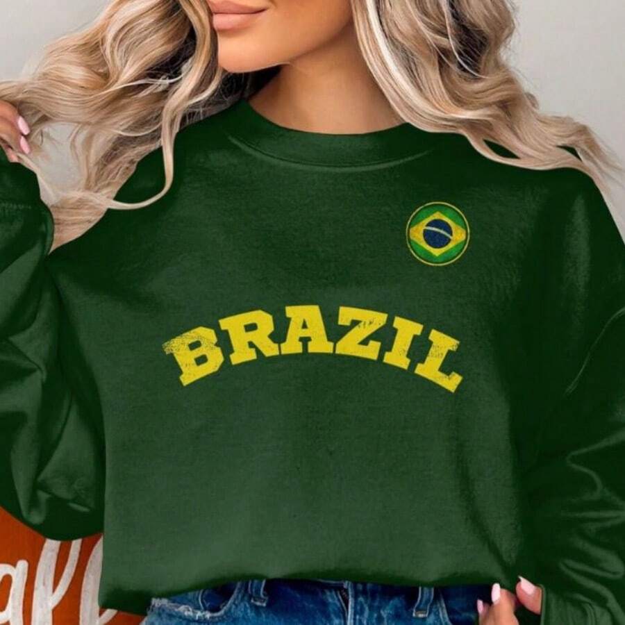 Women's Crew Neck Sweatshirt. Model: Brazil - Comfortable, Casual, Flannel-Lined Women's Winter And Autumn Fashion. - 綠色 - 查看 1