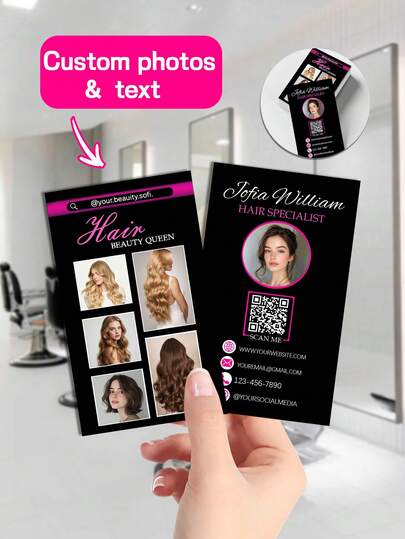 200/500/1000pc Customize Black & Pink Hair Specialist Business Cards Template,Personalized Photo & Text Hair Stylist Business Card,QR Code Hairdressing Business Card,Custom Portfolio Design Card For Hair Salon Promotion, Client Networking,Modern Beauty Design Business Card,Best Business Promotion Business Cards,Beauty Hair Contact Card,Custom Card,Personalized Gifts