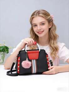 1pc Fashion Color Block Cute Handbag, Suitable As Gift For Holidays - Multicolor - View 3