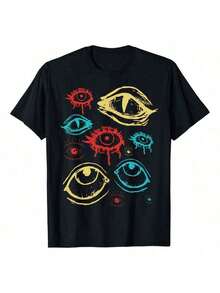 Camiseta de estilo Grunge avanzado, Clowncore, Dreamcore, Weirdcore, Mall Goth, Camiseta estampada para mujer de 220g, 100% algodón, Moda retro urbana, Manga corta para mujer, Cuello redondo, Manga corta casual para mujer para exteriores, Uso diario en las cuatro estaciones, Regalos navideños, Nuevo producto - Negro - Ver 2