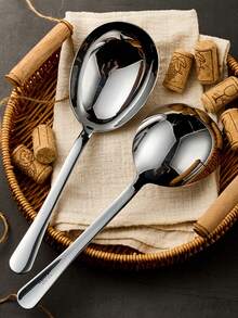 1pc/2pcs Extra Large Serving Spoons Set,18/10 Stainless Steel Slotted Spoon And Serving Spoon,10 Inch Buffet Spoons Set,Tabletop Flatware Utensil , Dishwasher - Multicolor - View 4