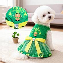 St. Patrick's Day Pet Costume | Green Shamrock Tutu Dress | Small Dog Cat Lucky Irish Outfit - Green - View 4