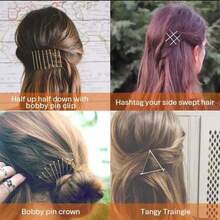 50 Pcs Women's Hair Clip Basic Wave Styling, Classic Black T-Shape Design, Suitable For Daily Use Claw Clips Hair Claws Hair Barrettes, School Stuff Hair Accessories Wave Hair Clip, Hair Slide, Hairpin - Gold - View 2