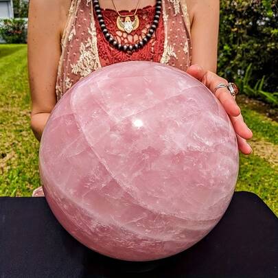 1pc Large Polished Rose Quartz Sphere - Glossy Pink Mineral Ball, Elegant Home Decor, Spiritual Ornament, Great Gift For Christmas/Valentine's Day/Housewarming - Ideal For Crystal Collectors & Bohemian Enthusiasts, Holiday Decoration