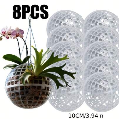 8个现代塑料悬挂式苔藓球，适用于兰花和蕨类植物，带排水孔设计，室内/室外植物固定装饰，水培园艺苔藓球，盆景树展示，植物爱好者，园艺工具