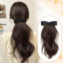 蝴蝶结波点马尾夹式假发，自然蓬松合成发接发，适合低发量马尾辫 - 彩色 - 查看 2