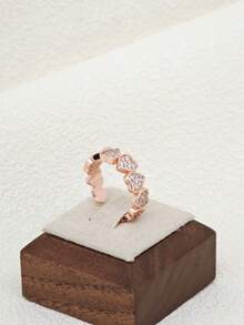 1枚双面镶嵌立方氧化锆心形开口戒指，适合女性佩戴 - 玫瑰金 - 查看 3