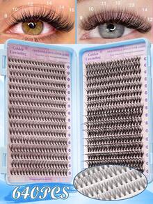 640片装自然卷翘假睫毛，20D+30D混合浓密黑色睫毛，适合新手，大容量睫毛册，卡通经典假睫毛条，持久耐用，适用于日常妆容、派对、婚礼、圣诞节、音乐节等场合。 - C/D 混合 - 查看 1