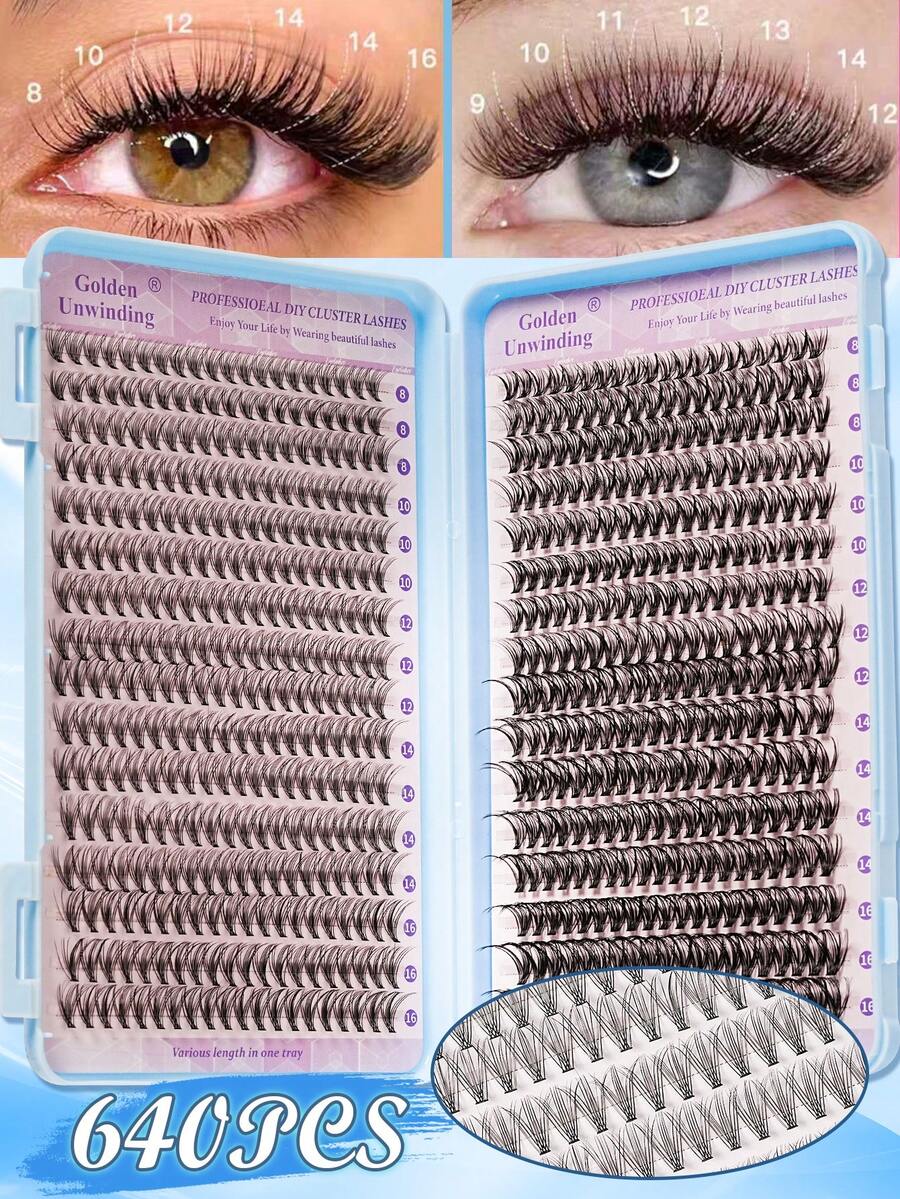 640片装自然卷翘假睫毛，20D+30D混合浓密黑色睫毛，适合新手，大容量睫毛册，卡通经典假睫毛条，持久耐用，适用于日常妆容、派对、婚礼、圣诞节、音乐节等场合。 - C/D 混合 - 查看 1
