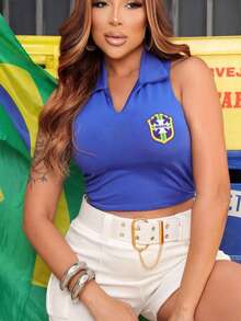 Blusa Cropped Brasil Feminino Copa do Mundo - Branco - Visão 2