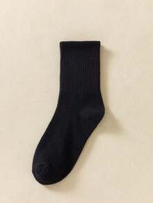 6 双女士柔软舒适纯色简约风格黑白中筒袜 - 黑與白 - 查看 6