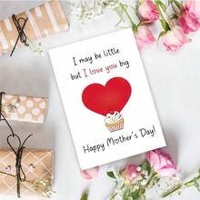 1PC Cute "I Love You Big" Mother's Day Card (With Envelope) - "I May Be Little But I Love You Big" Heart & Cupcake Illustration, Perfect For Mom/Mother's Day/Birthday, Sweet Greeting Card - Multicolor - View 6