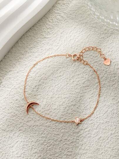 BALMORA 1pc Sterling S925 Silver Vintage Temperament Elegant Cute Moon Star Gold Bracelet For Women Girl Minimalist Statement Daily Life Party Jewelry Gift