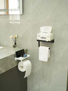 Estante para papel higiénico de doble capa montado en la pared sin necesidad de taladrar, con estante para almacenamiento de papel higiénico - Multicolor - Ver 6