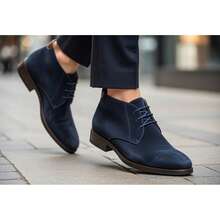 Men's Navy Blue Suede Chukka Boots Lace-Up Ankle Shoes Casual Breathable Smart Formal Dress Sneakers For Work & Wedding - 藏蓝色 - 查看 2
