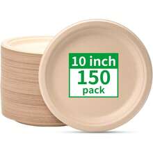 50/100/150pcs Brown/White Round Paper Plates, 100% Compostable, Sugarcane Plates, BPI Certified Bagasse Tableware, Suitable For Daily Meals, Parties, Weddings, BBQs - Brown - View 11