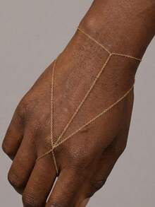 925 Sterling Silver Gold Bracelets For Women , Dainty Gold Hand Chain Bracelet 18k Gold Plated Finger Ring Bracelet Hand Chain CZ Bracelets For Women Non Tarnish Jewelry Gift - 金色-鏈條 - 查看 1