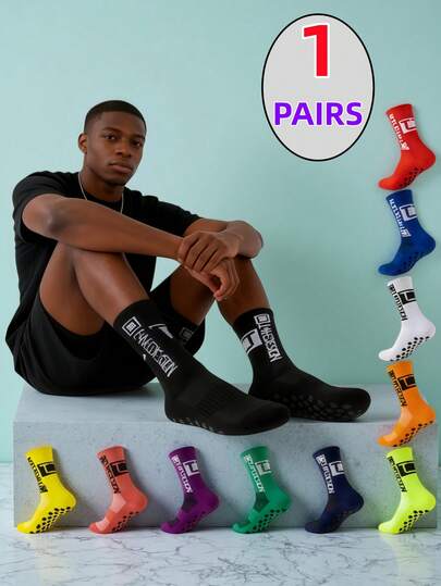 1 Pair TC Coated Anti-Slip Football Socks, Odor-Resistant Moisture-Wicking Running Outdoor Basketball Socks, Gym Workout Sports Socks