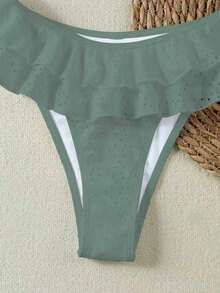 Bộ bikini nữ màu xanh ô liu khoét rỗng, viền bèo nhún đôi, ngọt ngào và gợi cảm cho bãi biển, mùa hè và mùa xuân 2026, trang phục sinh nhật cho nữ, đồ tập thể dục cho nữ, váy thanh lịch cho nữ, trang phục đi nghỉ mát cho nữ, áo thun nữ thường ngày - Màu xanh Bạc hà - Xem 7