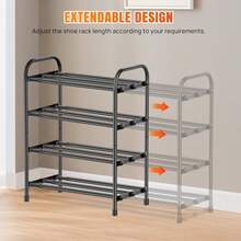 HSHa Expandable Shoe Rack, 2/3/4 Tiers Adjustable Shoe Organizer Shelf For Closet, Black Metal Free Standing Shoes Rack Storage For Hallway Small Space, Entryway - Black - 4 Layers - View 6
