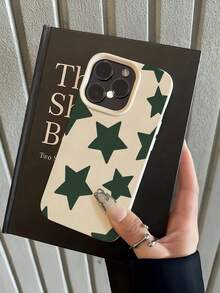 Star Pattern Minimalist Fashion TPU 1pc White & Dark Green Star Pattern Minimalist Full Coverage TPU Shockproof Phone Case, Compatible With IPhone 17, 16, 15, 14, 13, 12, 11 Pro Max, Air, And Series, International Version, Not The Domestic Version Spring Gift - Multicolor - View 3