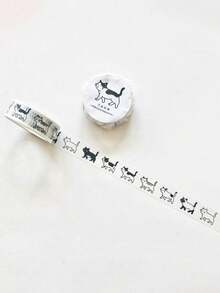 5m Fita Adesiva Destacável com Estampa Fofa de Gato, 15mm X 5m Design de Gato Preto e Branco, Suprimentos de Escritório - multicolorido - Visão 12