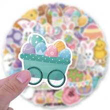 50 张复活节彩蛋乙烯基贴纸，美观实用，适用于剪贴簿、日记本、保险杠、滑板、水瓶、头盔、水杯、汽车贴纸等。 - 隨機 - 查看 5