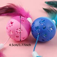 1个可爱可独处互动猫玩具，带铃铛，逼真羽毛滚轮，聚酯纤维材质，适合所有年龄段的猫咪 - 彩色 - 查看 3