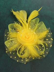 1pc Women's Tea Party Derby Hat With Mesh Veil And Ribbon,Summer,Beach - Yellow - View 6