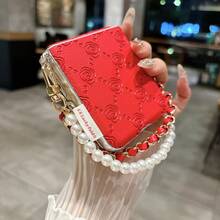 钥匙扣挂绳款女士手机壳，侧边压纹搭扣系列，玫瑰花瓣设计，带挂绳，可折叠手机壳，适用于三星 Galaxy Z Flip7、Galaxy Z Flip7FE、Galaxy Z Flip6、Galaxy Z Flip5，时尚、流行、优雅的手机保护套 - 彩色 - 查看 12