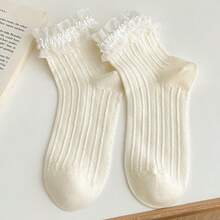 1 Pair Women's White Princess Short Socks, Lolita Style Socks, Thin Fashionable Knee-High Socks With Bow, Summer - White - View 6