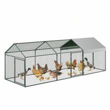 Hodeffior Large Metal ChickenCoop With 3/4 Doors,Heavy Duty Walk-In Chicken Run Cage With Waterproof Cover, Galvanised Steel Outdoor Hen Cages For Chicken, Duck, Goose, Rabbit - Silver - View 1