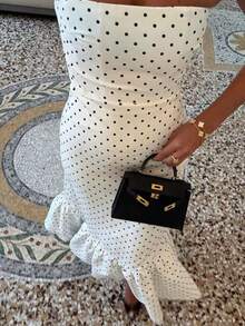 Women's Dresses New Arrival Summer Fashion Elegant Polka Dot Print Strapless Slim Fit Ruffled Patchwork Bodycon Dress - White - View 5