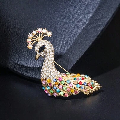 1pc Fashionable Colorful Rhinestone Phoenix Brooch, Alloy Animal Brooch Pin For Clothing & Bag Decor