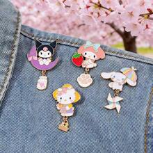 SANRIO 4-Piece Set Of New  Metal Badges, Student Brooches, Cartoon-Themed Cute Chains, Clothing, Backpacks, Accessories. Internet Celebrity, Japanese-Style Cute Cartoon,  Metal Badges, , Melody, Ginger Dog, Alloy Brooches, Accessories, Ornaments. - 彩色 - 查看 9