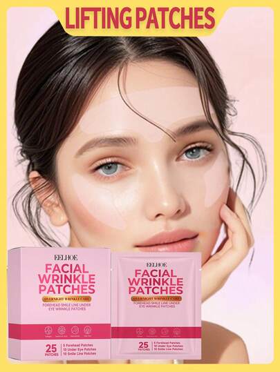 EELHOE 一盒包含5片额头贴、10片眼贴和10片鼻唇贴。这款亮肤面膜有助于减少额头皱纹。这是一款三合一面部纹理贴，温和滋养保湿肌肤，提拉紧致，令肌肤光滑细腻。方便日常使用。