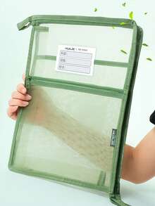 1pc Transparent Mesh File Bag, Student Exam Hand-Held Document Bag, Exam Supplies Book Report Paper Storage Bag, Available In Multiple Colors - Document Bag - View 8