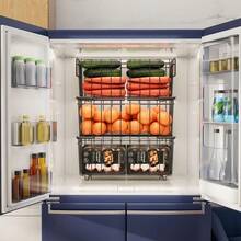 Freezer Baskets, 6 Metal Baskets, Freezer Baskets, Freezer Organiser Containers For 198 L, Stackable, Vegetable Boxes, Stackable, Plastic, 37 X 15 X 18 Cm - View 4