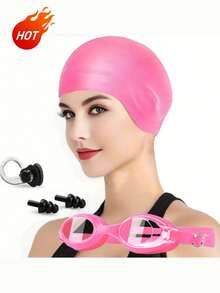 4pcs Swimming Set: Waterproof Goggles, Silicone Swim Cap, Nose Clip And Ear Plugs. Large Size Cap Design With Ear Protection, Suitable For Long And Short Hair. Outdoor Summer Gear, Birthday, Mother's Day, Father's Day Gift - Fashion - View 5