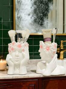 1个艺术侧脸女孩化妆刷架，高端桌面笔筒，适用于客厅、卧室 - 彩色 - 查看 4