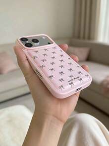 粉色蝴蝶结皮革纹理手机壳，适用于苹果17、17 Pro、17 Pro Max、16 Pro Max、16 Pro、16、11、12、13、14、15、12 Pro Max、13 Pro Max、14 Pro Max、15 Pro Max，苹果手机保护套 - 粉色 - 查看 5