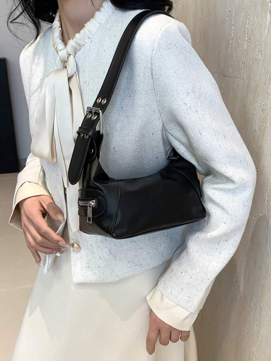 2026 New Arrival Women's Leather Shoulder Bag, Niche Design Luxury High-Quality Underarm Bag, Cool Girl Retro Crossbody Purse - Black - View 1