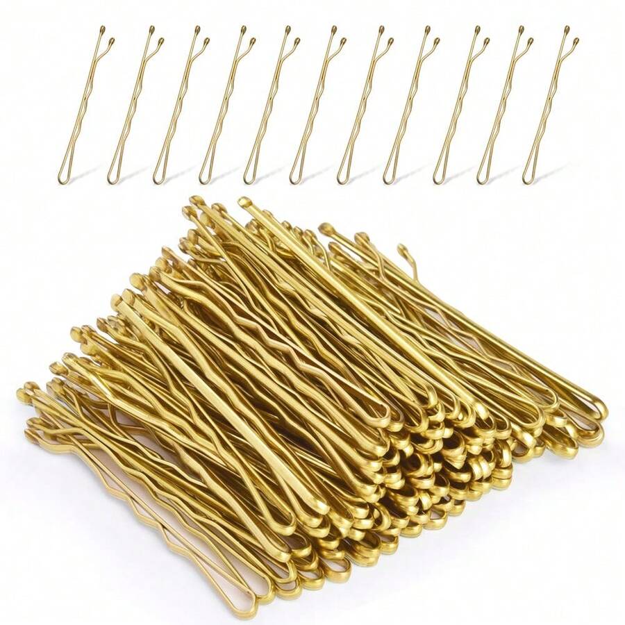 50 Pcs Women's Hair Clip Basic Wave Styling, Classic Black T-Shape Design, Suitable For Daily Use Claw Clips Hair Claws Hair Barrettes, School Stuff Hair Accessories Wave Hair Clip, Hair Slide, Hairpin - Gold - View 1