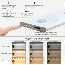 Luce per mobile da 20 cm/40 cm/50 cm/60 cm con sensore di movimento e striscia a 3 colori, lampada da cucina ultra sottile e intelligente per il piano di lavoro, luci ricaricabili senza fili adesive per armadi, scaffali per scarpe, ingressi, 3 colori, illuminazione decorativa per interni ed esterni, articoli essenziali per la casa per cucina, camera da letto e armadio - tre colori - Visualizzare 12