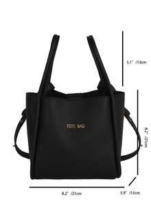 Large Capacity Black Tote Bag With Adjustable Strap, Fashion Daily Handbag - Black - View 4