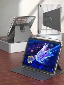 360度旋转保护套，带笔槽，兼容iPad 5/6/7/8/9/10/11代、iPad Mini 6/7代、iPad Air 1/2/3/4/5代、11英寸(M2)/11英寸(M3)/13英寸(M2)/13英寸(M3)、iPad Pro 12.9英寸（3/4/5/6代），亚克力透明/黑色 - 黑色 - 查看 33