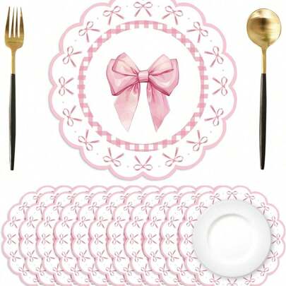 12/24-Piece Pack, 33cm Placemats, Disposable Placemats, Bow Pattern Placemats, Suitable For Valentine's Day, Thanksgiving, Birthday Parties, Wedding Parties, Bridal Showers, Dinner Parties, Banquets, Dining Tables, Picnics, Cafes And Other Occasions.