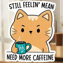 Coffee First, Personalized Later: "Need More Caffeine" Cat Magnet With Deadpan Kitty, Minimalist Expression & Pre-Caffeine Mood – Fridge-Ready Honesty - A - View 1